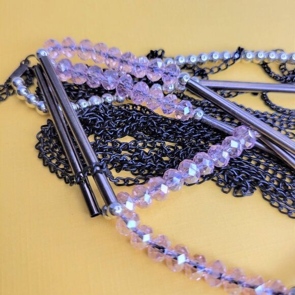 Multistrand Pink Bead Necklace, Pale Pink Long Necklace - Picture 5 of 12